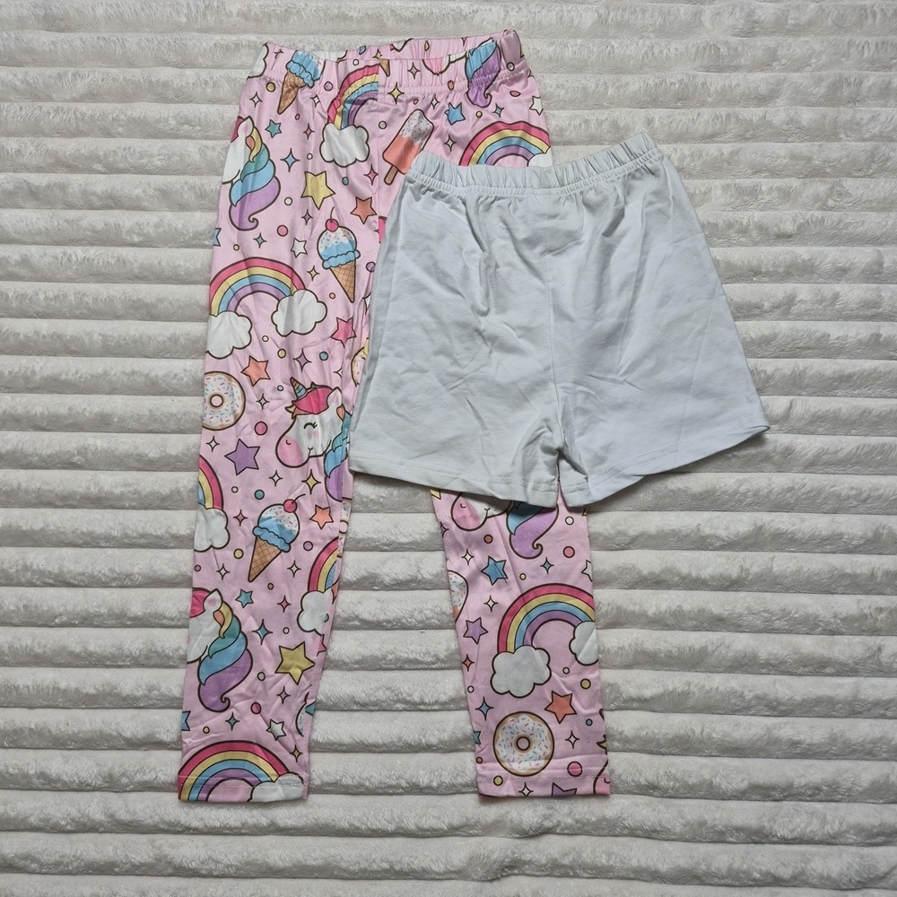 PatPat Kids Pink Unicorn Rainbow Leggings and White Shorts Set Size 4-5Y NEW